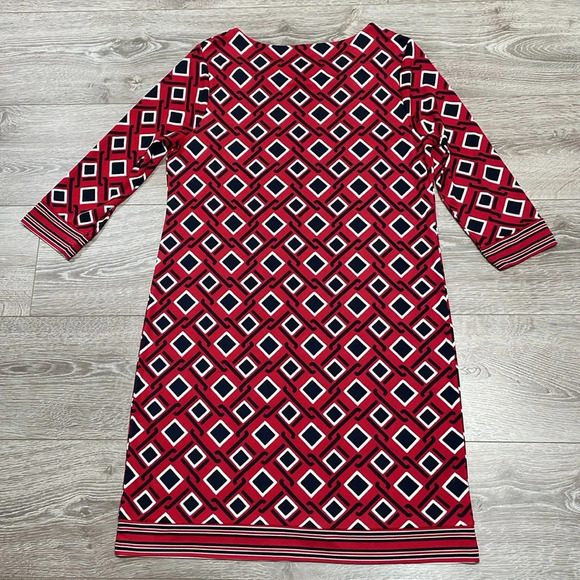 NWOT Talbots Petites 3/4 Sleeve Stretch Shift Dress Red Black White Print LP - Picture 15 of 16